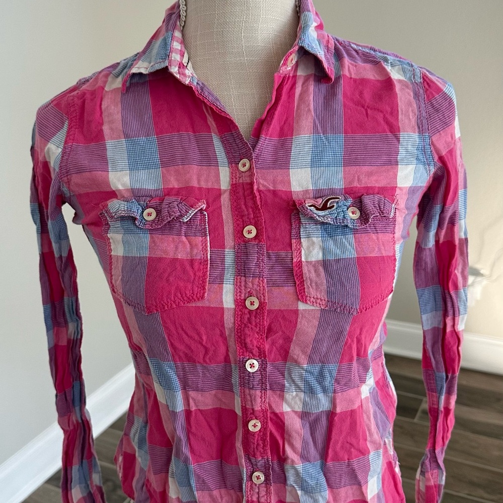 Hollister Pink and Blue Checkered Shirt - Picture 2 of 6